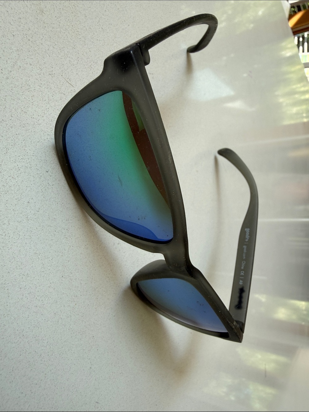 Matte Black Sunglasses with Green-Blue Mirrored Lenses